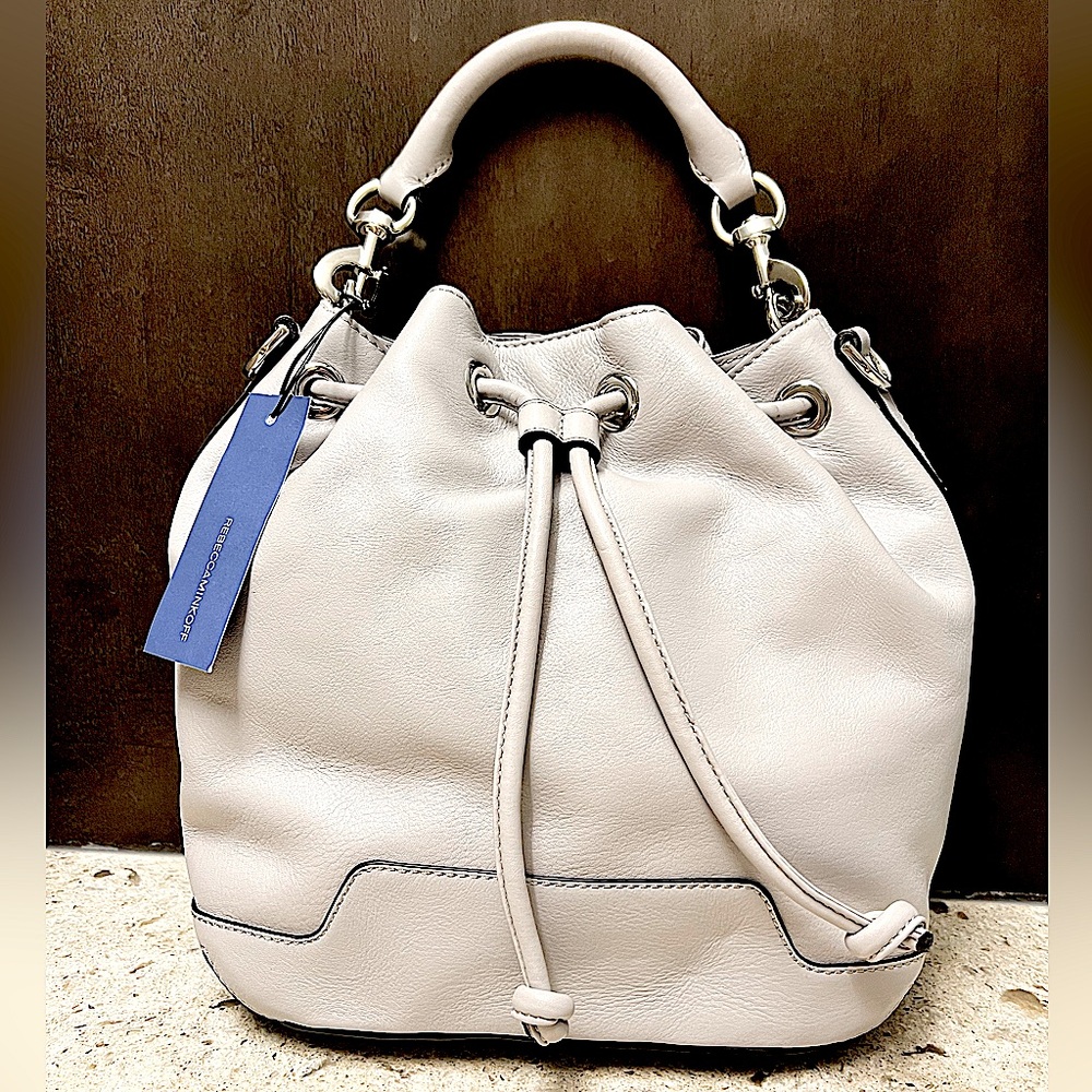 Rebecca Minkoff.NWT.Gorgeous Leather Crossbody/Bucket Bag. Stone Grey. 15”X 10”. - Picture 3 of 13